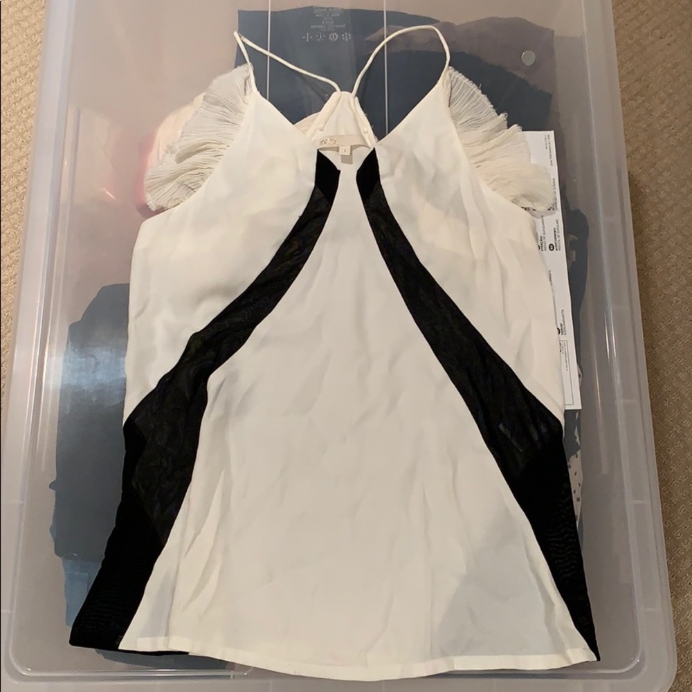 Maje Black and White Ruffle Tank